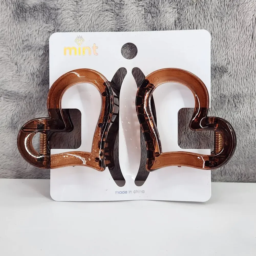 2 Heart Shaped Hair Claw Clips - Open middle Brown Hair Accessories!